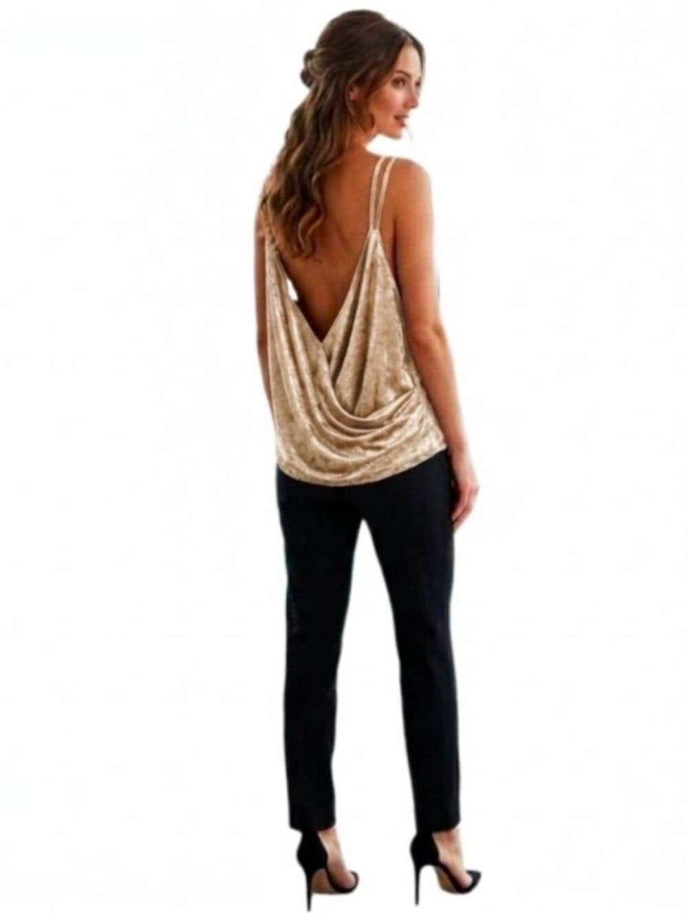Shein Halter Curve Draped Back Foil Sleeveless Top Gold Plus Size 2X - Picture 14 of 14